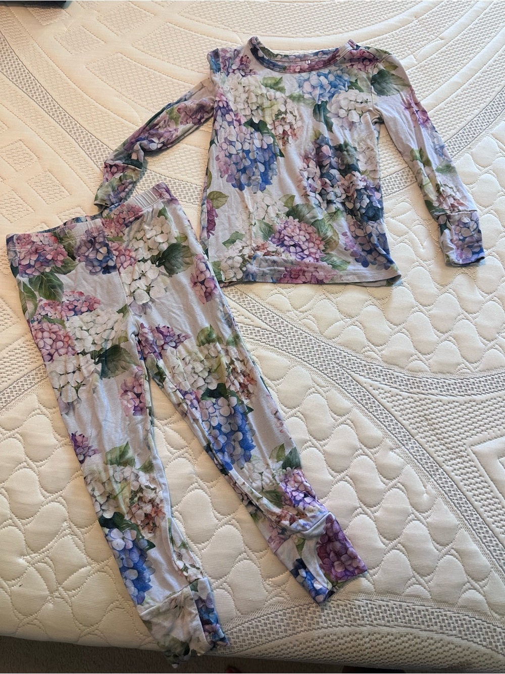 Posh Peanut Girls Floral Hydrangea Long Sleeve Pajama Set - Purple/Blue